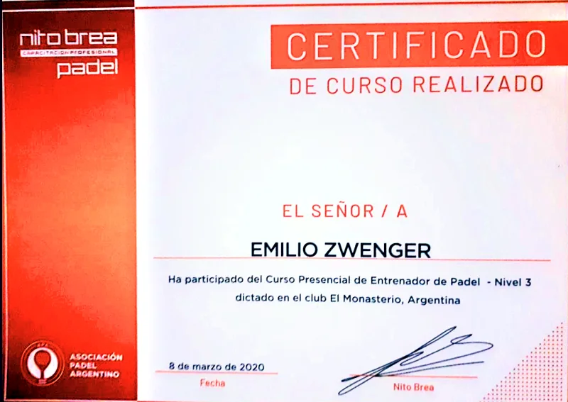Padel Coach, Level 3 certificate, 2020